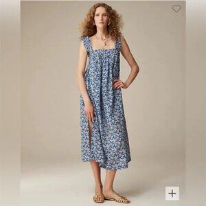 J. Crew Cotton Voile Ruffle-Trim shift Dress in Cobalt Floral